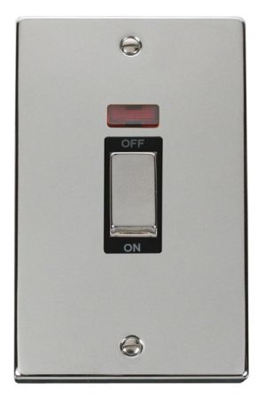 Click Deco Ingot Polished Chrome 45a DP Double Cooker Switch & Neon Black Insert VPCH503BK