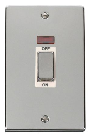 Click Deco Ingot Polished Chrome 45a DP Double Cooker Switch & Neon White Insert VPCH503WH