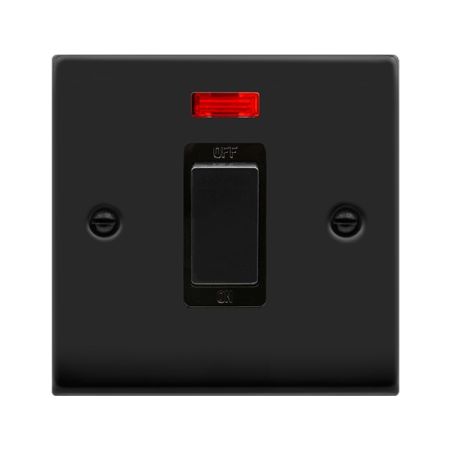 Click Deco Matt Black 45a DP Single Cooker Switch & Neon | VPMB501BK
