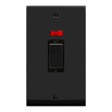 Click Deco Matt Black 45a DP Double Cooker Switch & Neon | VPMB503BK