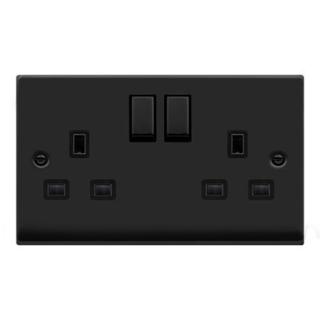 Click Deco Matt Black 13A Double Socket Black Insert | VPMB536BK