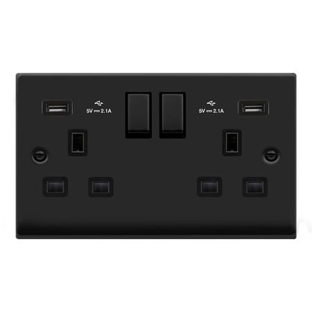 Click Deco Matt Black Double 13A Socket & Fast Charge USB | VPMB580BK