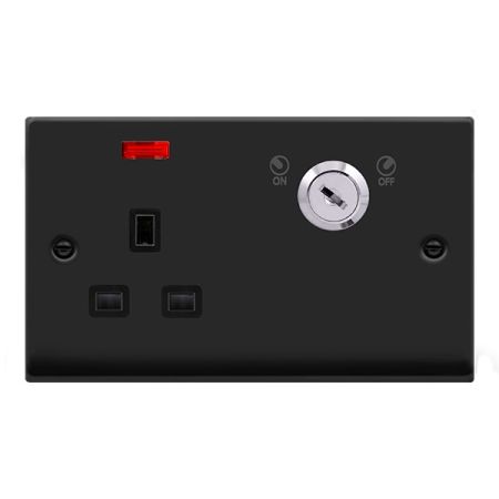 Click Deco Matt Black 13A Ingot 1G DP Key Lockable Switched Socket & Neon | VPMB655BK