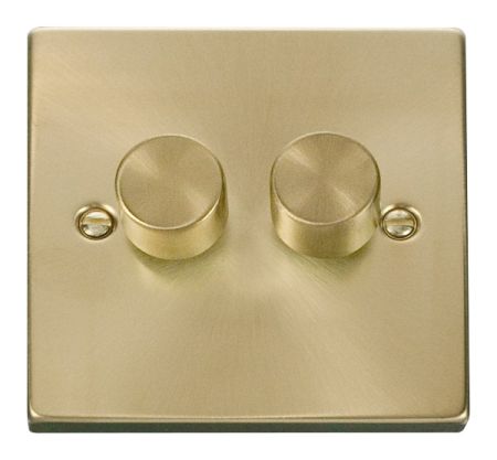 Click Deco Satin Brass 2 Gang 2 Way 100W LED Dimmer | VPSB162