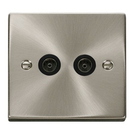 Click Deco Satin Chrome Twin Coaxial TV Socket Black Insert VPSC066BK