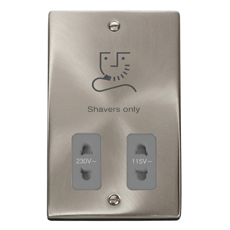 Click Deco Satin Chrome Dual Voltage Shaver Socket Grey Insert | VPSC100GY