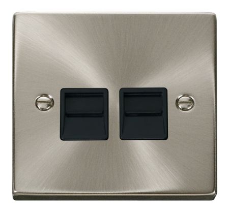 Click Deco Satin Chrome Twin Telephone Master Socket Black Insert VPSC121BK