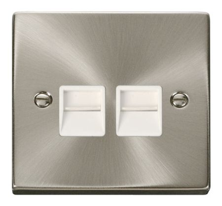 Click Deco Satin Chrome Twin Telephone Master Socket White Insert VPSC121WH