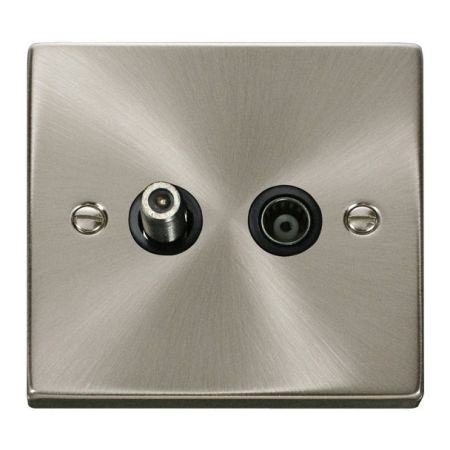 Click Deco Satin Chrome Satellite and Coaxial Socket Black Insert VPSC157BK