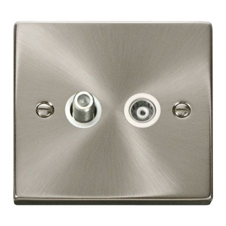 Click Deco Satin Chrome Satellite and Coaxial Socket White Insert VPSC157WH