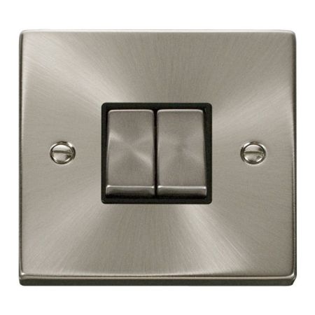 Click Deco Ingot Satin Chrome 2 Gang Light Switch Black Insert VPSC412BK