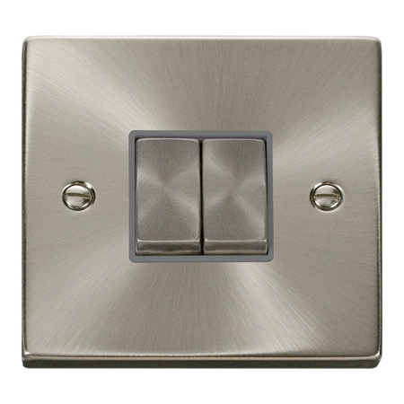 Click Deco Ingot Satin Chrome 2 Gang Light Switch Grey Insert | VPSC412GY