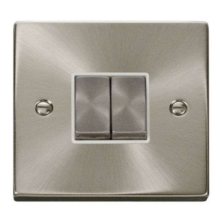 Click Deco Ingot Satin Chrome 2 Gang Light Switch White Insert VPSC412WH