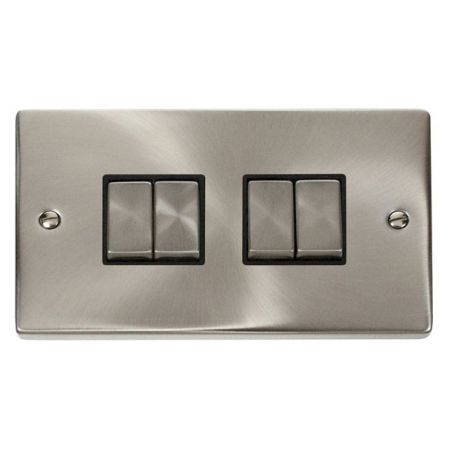 Click Deco Ingot Satin Chrome 4 Gang Light Switch Black Insert VPSC414BK