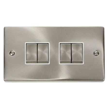 Click Deco Ingot Satin Chrome 4 Gang Light Switch White Insert VPSC414WH
