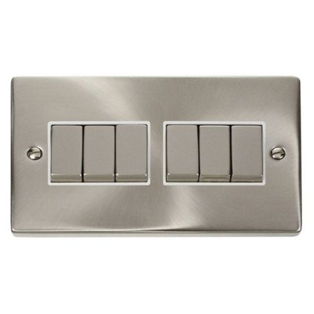 Click Deco Ingot Satin Chrome 6 Gang Light Switch White Insert VPSC416WH