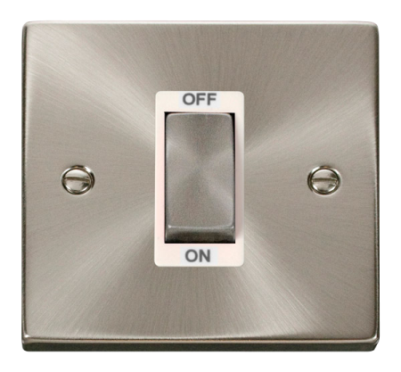Click Deco Satin Chrome Ingot 45a DP Single Cooker Switch White Insert | VPSC500WH