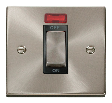 Click Deco Satin Chrome Ingot 45a DP Single Cooker Switch With Neon Black Insert | VPSC501BK