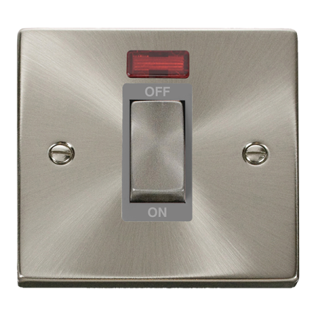 Click Deco Satin Chrome Ingot 45a DP Single Cooker Switch & Neon Grey Insert | VPSC501GY