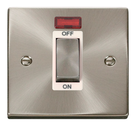 Click Deco Satin Chrome Ingot 45a DP Single Cooker Switch With Neon White Insert | VPSC501WH