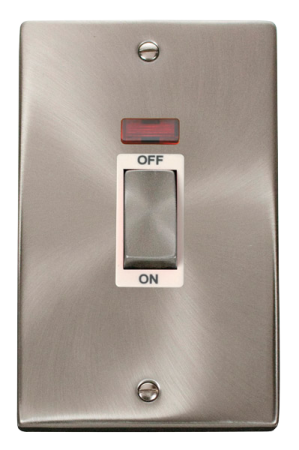 Click Deco Satin Chrome Ingot 45a DP Double Cooker Switch & White Black Insert | VPSC503WH