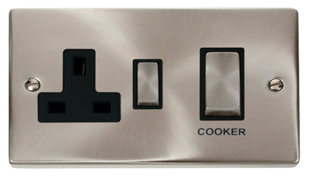Click Deco Satin Chrome Ingot 45a DP Cooker Switch & Socket Black Insert | VPSC504BK
