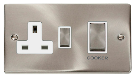 Click Deco Satin Chrome Ingot 45a DP Cooker Switch & Socket White Insert | VPSC504WH
