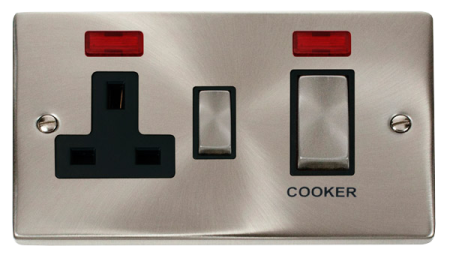 Click Deco Satin Chrome 45A Ingot 2 Gang DP Switch With 13A DP Switched Socket & Neon | VPSC505BK