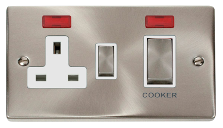 Click Deco Satin Chrome 45A Ingot 2 Gang DP Switch With 13A DP Switched Socket & Neon | VPSC505WH