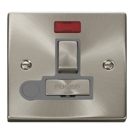 Click Deco Ingot Satin Chrome Switched Fused Spur Flex Outlet & Neon Grey Insert | VPSC552GY