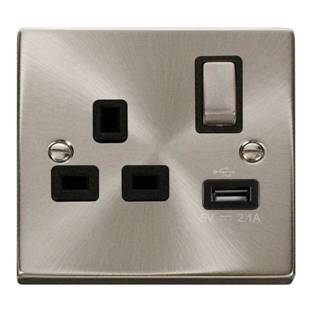 Click Deco Ingot 13A 1G Switched Socket with USB Outlet Black Insert VPSC571BK
