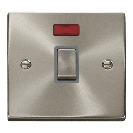 Click Deco Ingot Satin Chrome 20A Double Pole Switch & Neon Grey Insert | VPSC723GY
