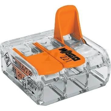 WAGO 3 Conductor Splicing Connector with Lever Lock 32A Pack of 50 | 221-413