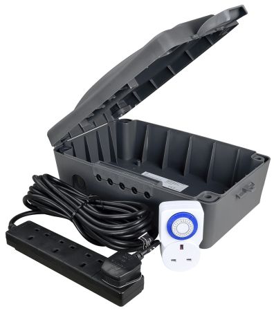Masterplug WBXBFG8BTMS24 IP54 Lockable Weatherproof Enclosure with 4-G Extension lead & Plug-in Timer