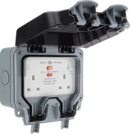 BG Storm Weatherproof WP22ARCD IP66 2 Gang 13A 30mA Latching RCD Switched Socket