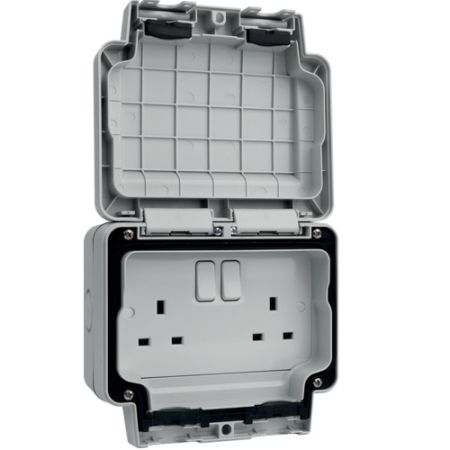 Hager Sollysta IP66 Twin 13A Double Pole Switched Socket | WXPSS82