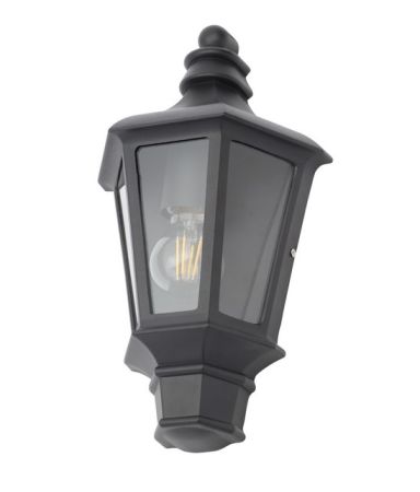 Zinc Persei E27 Half Wall Lantern IP44 Black | ZN-33994-BLK