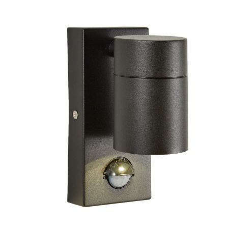Zinc Leto Single Down IP44 Black PIR Wall Light | ZN-37938-BLK