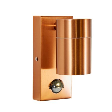 Zinc Leto Single Down IP44 Copper PIR Wall Light | ZN-37938-COP