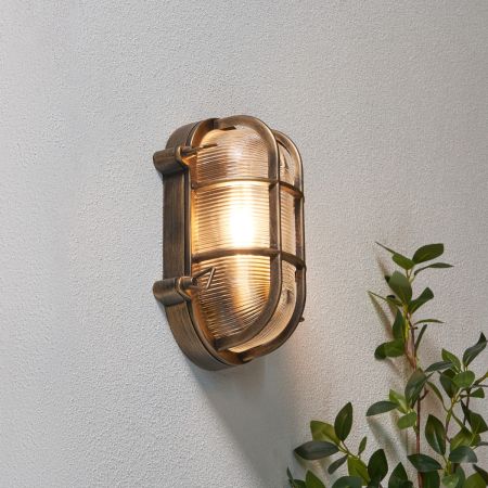 Forum Zink ZN-44230-GLD Davey 1 x E27 Caged Oval Bulkhead IP44 Gold