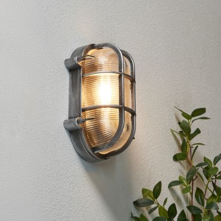 Forum Zink ZN-44230-SIL Davey 1 x E27 Caged Oval Bulkhead IP44 Silver