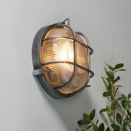 Forum Zink ZN-44231-SIL Gali 1 x E27 Caged Round Bulkhead IP44 Silver