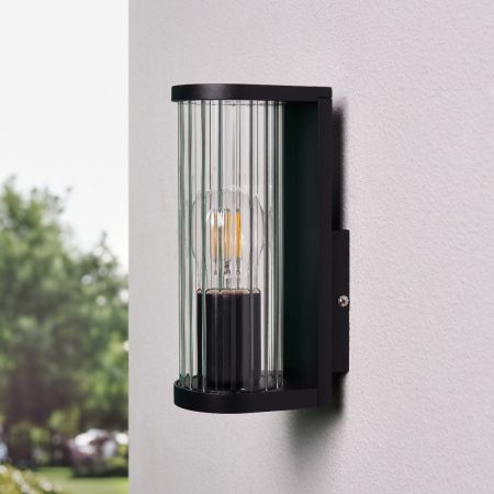 Forum Zink ZN-44411-BLK Akuma 1lt E27 Ribbed Wall Light Alum/Glass Black